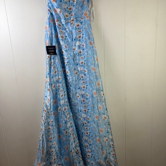 Bloom Into Love Blue Floral Organza One-Shoulder Maxi Dress - Picture 6 of 13